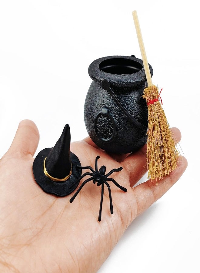 ROYHOO 48PCS Halloween Mini Witch Cauldron Set- 12 Pack Small Plastic Black Candy Cauldron with Spider, Broom, Witch Hat for Halloween Dollhouse Craft Accessories Table Decoration Supply - Image 3